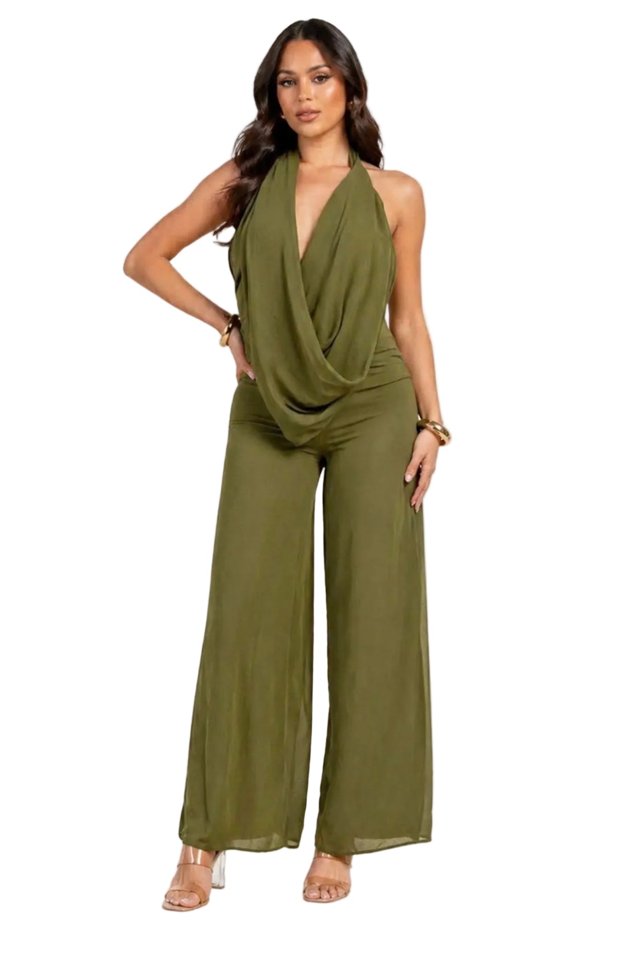 Olive Whisper Drape Jumpsuit